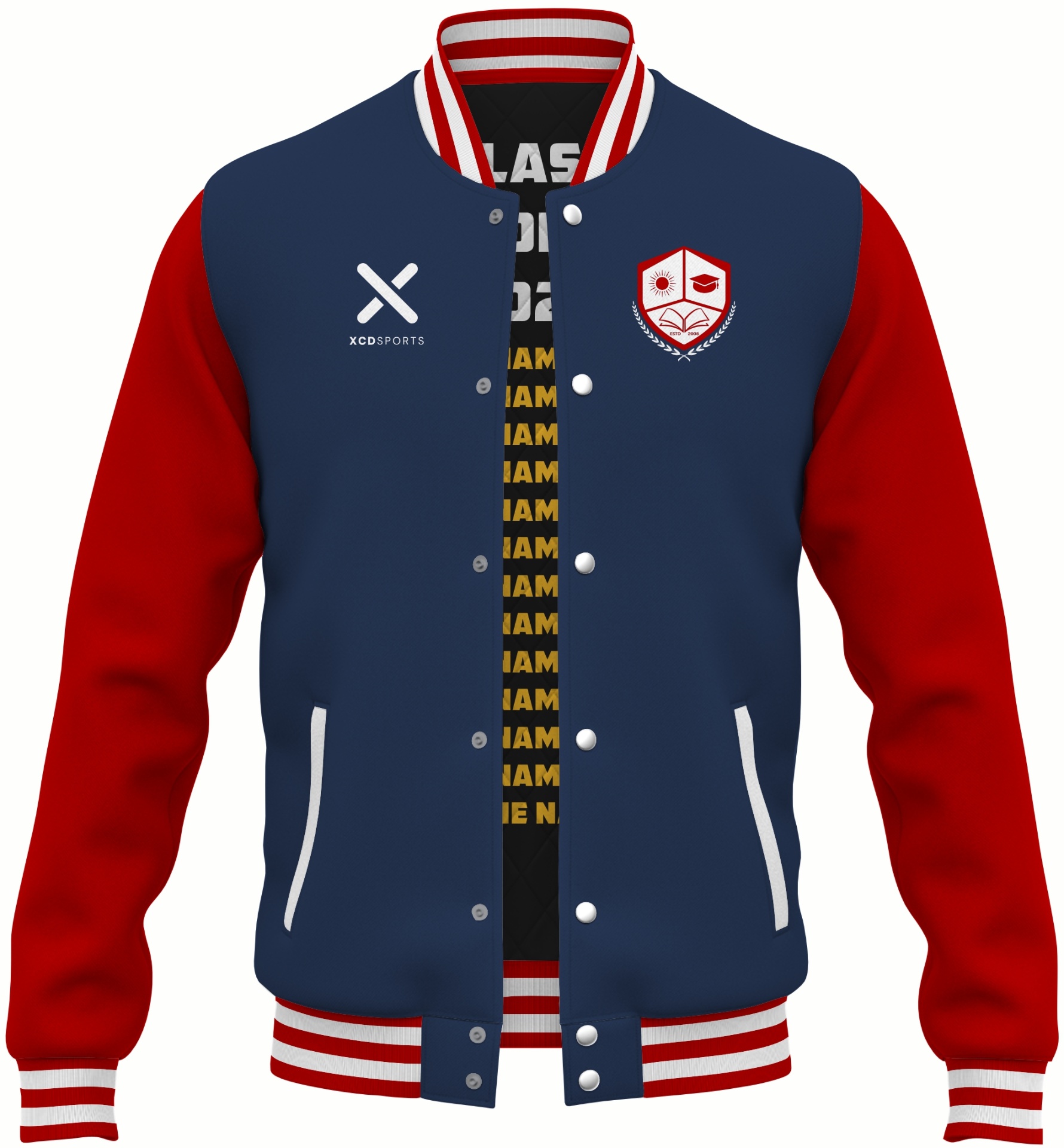 Varsity Design 32 – Two-Tone Raglan – Navy / Red / White Varsity Jacket