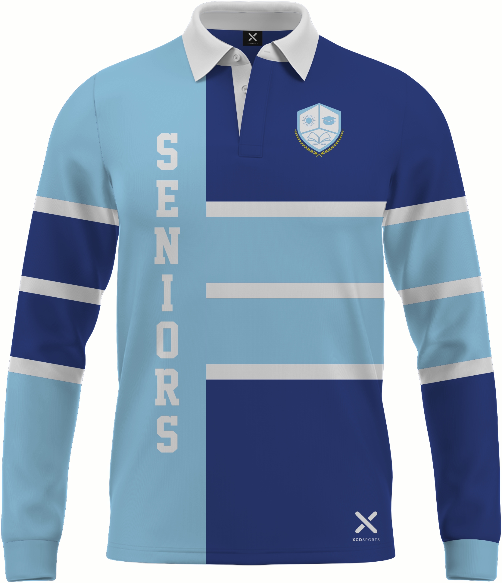 Design 5 – Bold Bands – Royal Blue / Sky Blue School Leavers Jersey