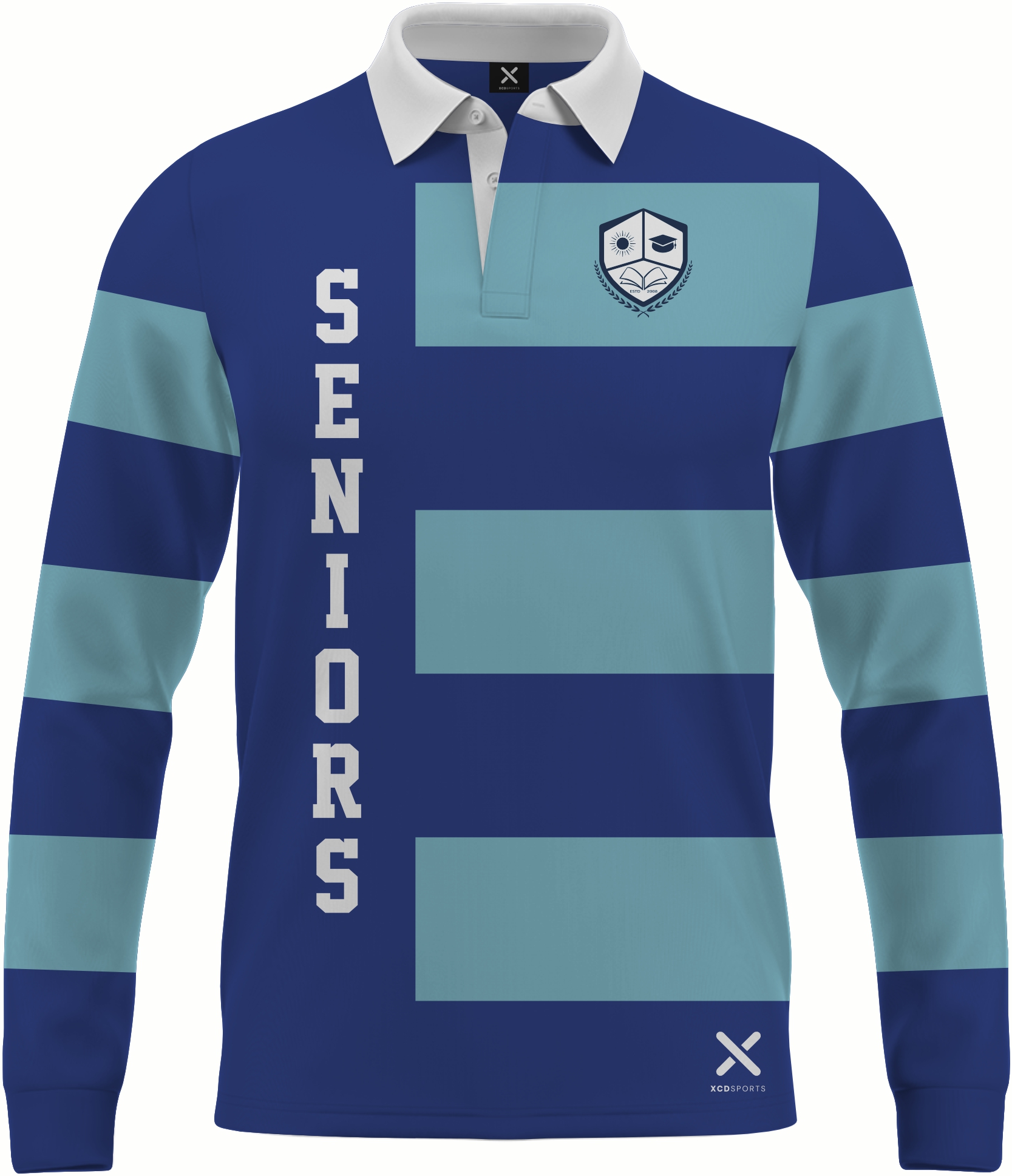 Design 1 – Hooped Classic – Royal Blue / Teal School Leavers Jersey