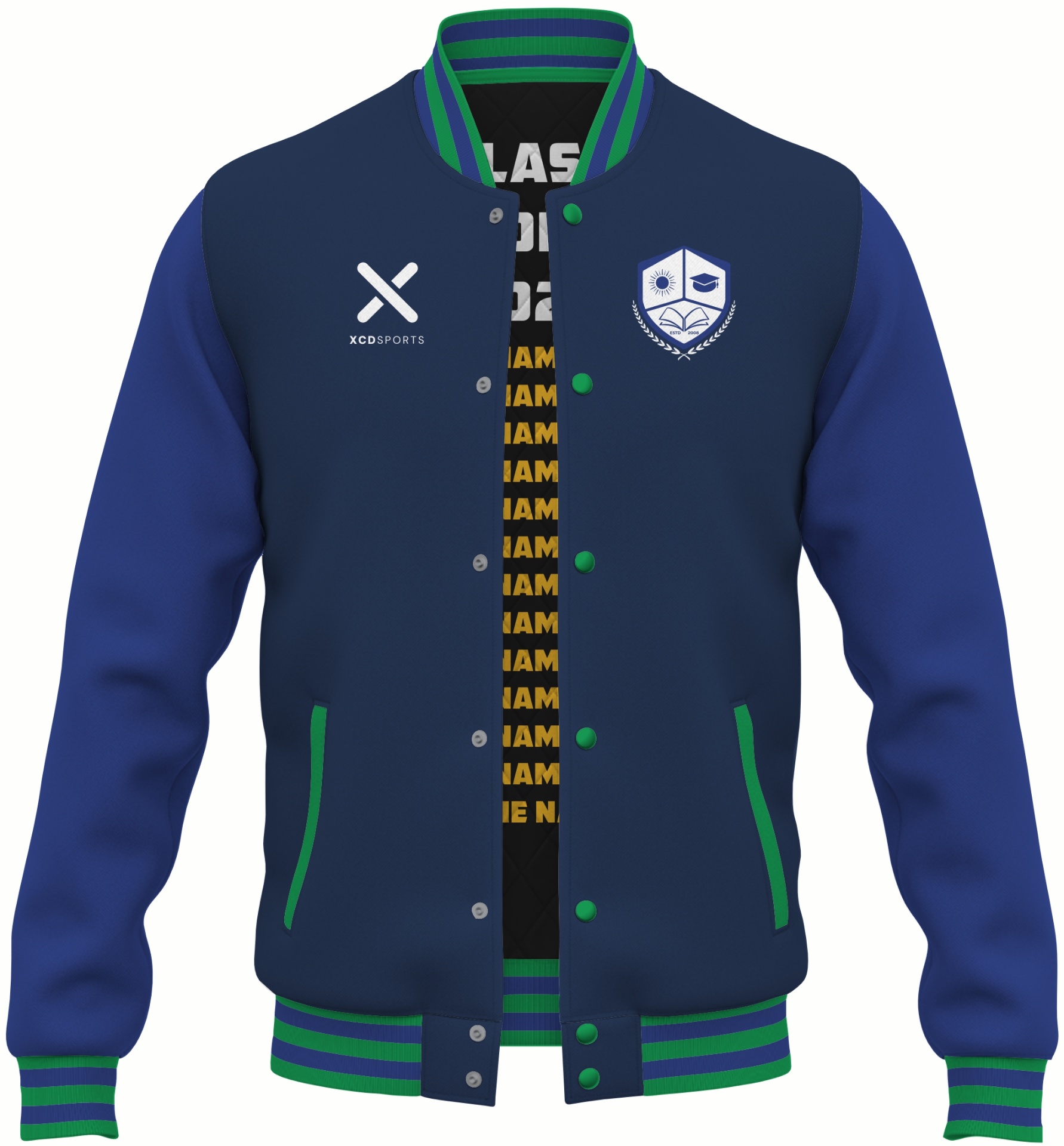 Varsity Design 38 – Two-Tone Raglan – Navy / Green Varsity Jacket