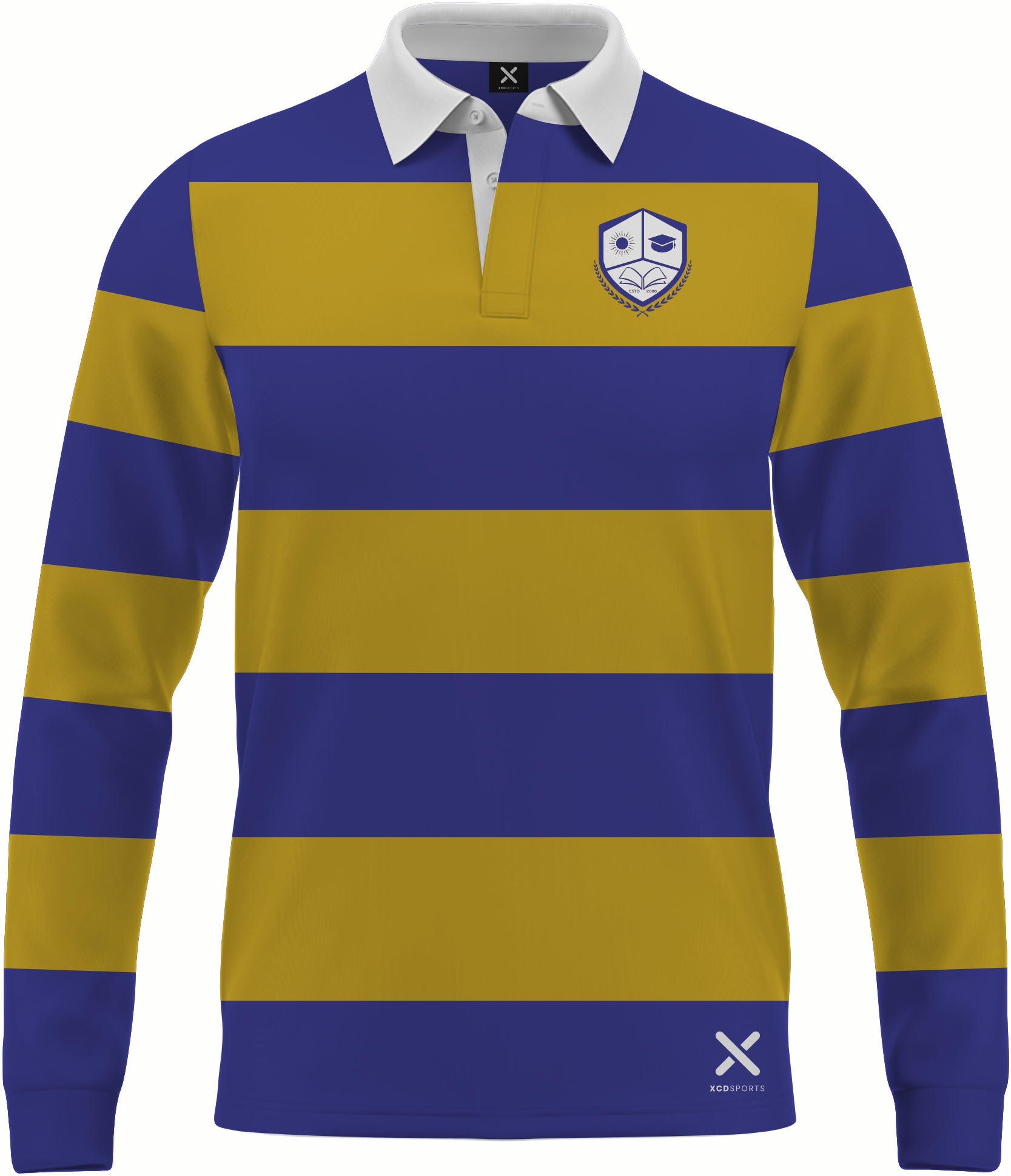 Design 13 – Classic Hoops – Royal Blue / Gold School Leavers Jersey