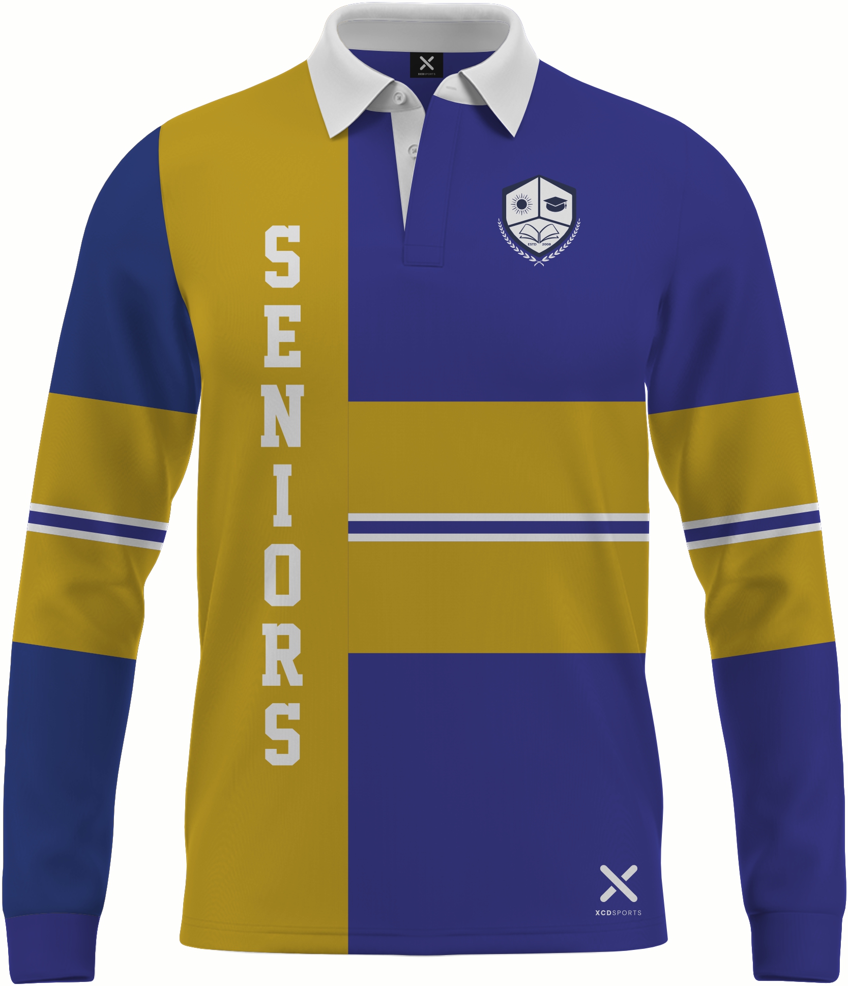 Design 11 – Cross Stripe – Royal Blue / Gold School Leavers Jersey