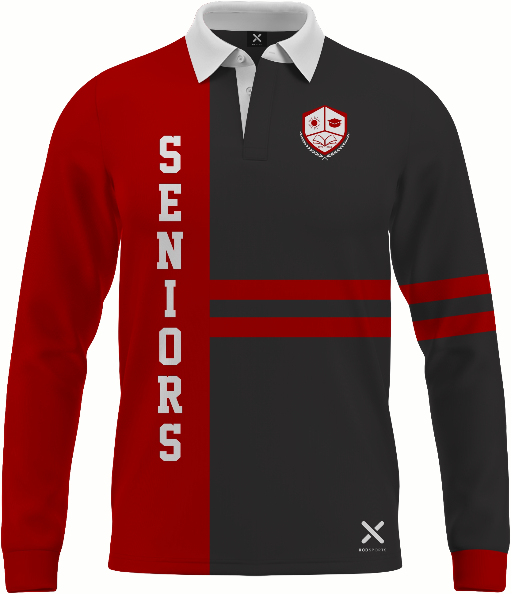 Design 9 – Twin Stripe – Black / Red School Leavers Jersey