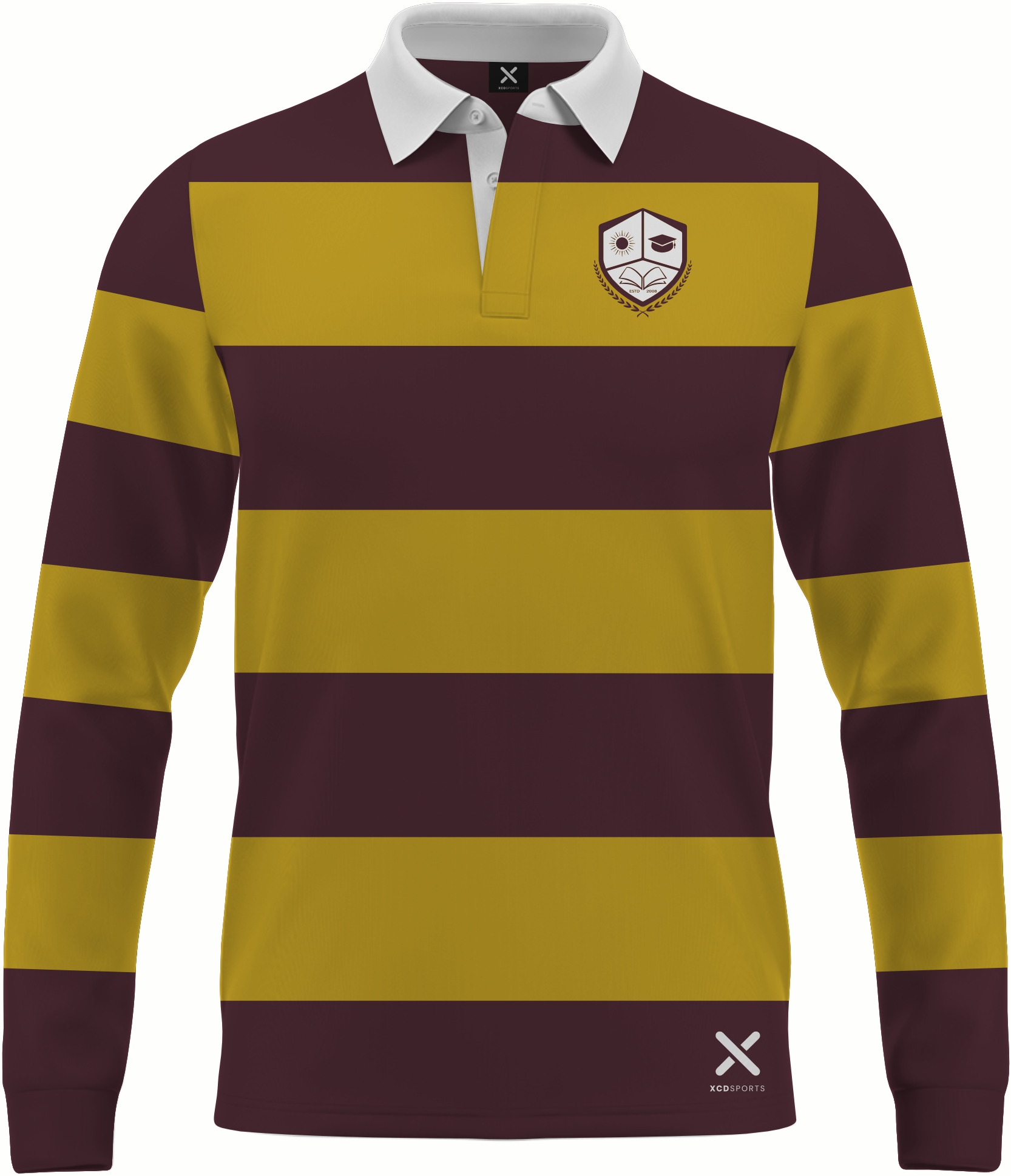Design 13 – Classic Hoops – Maroon / Gold School Leavers Jersey