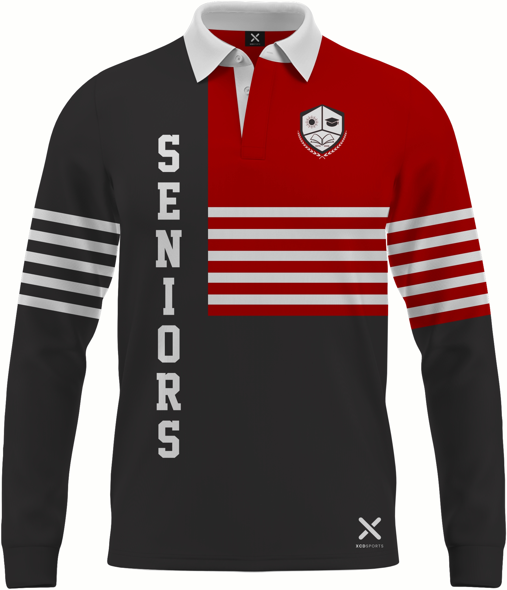 Design 6 – Quarter Block – Black / Red / White School Leavers Jersey