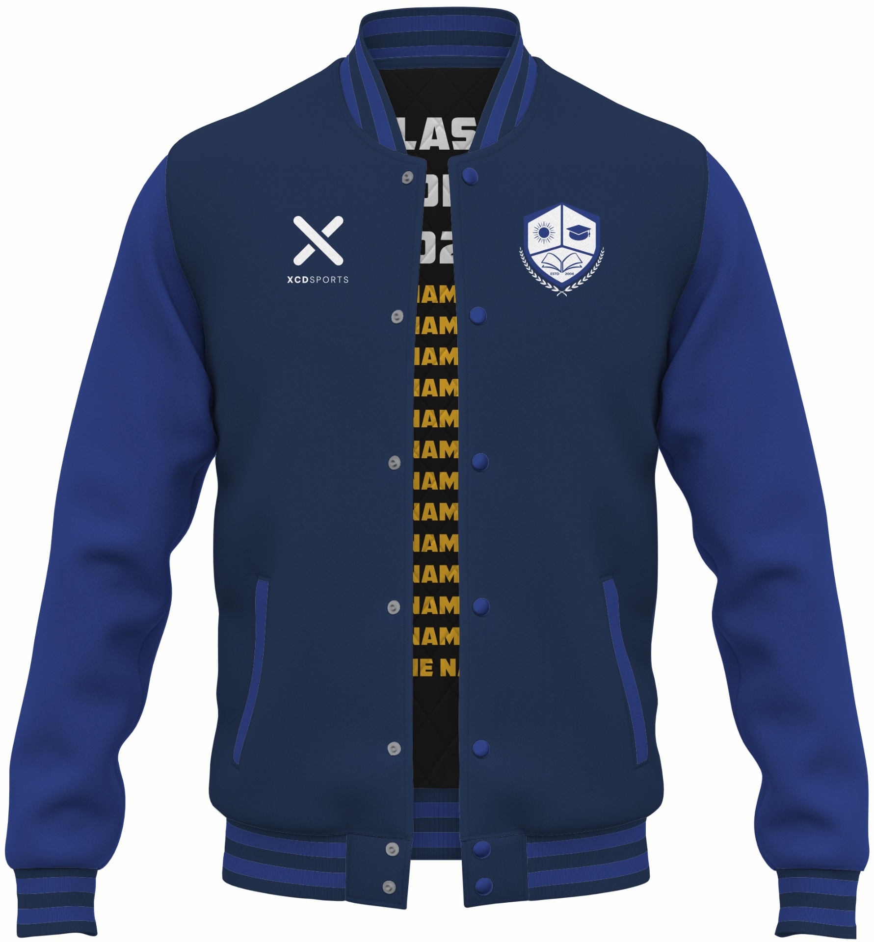 Varsity Design 6 – Two-Tone Raglan – Navy / Royal Blue Varsity Jacket