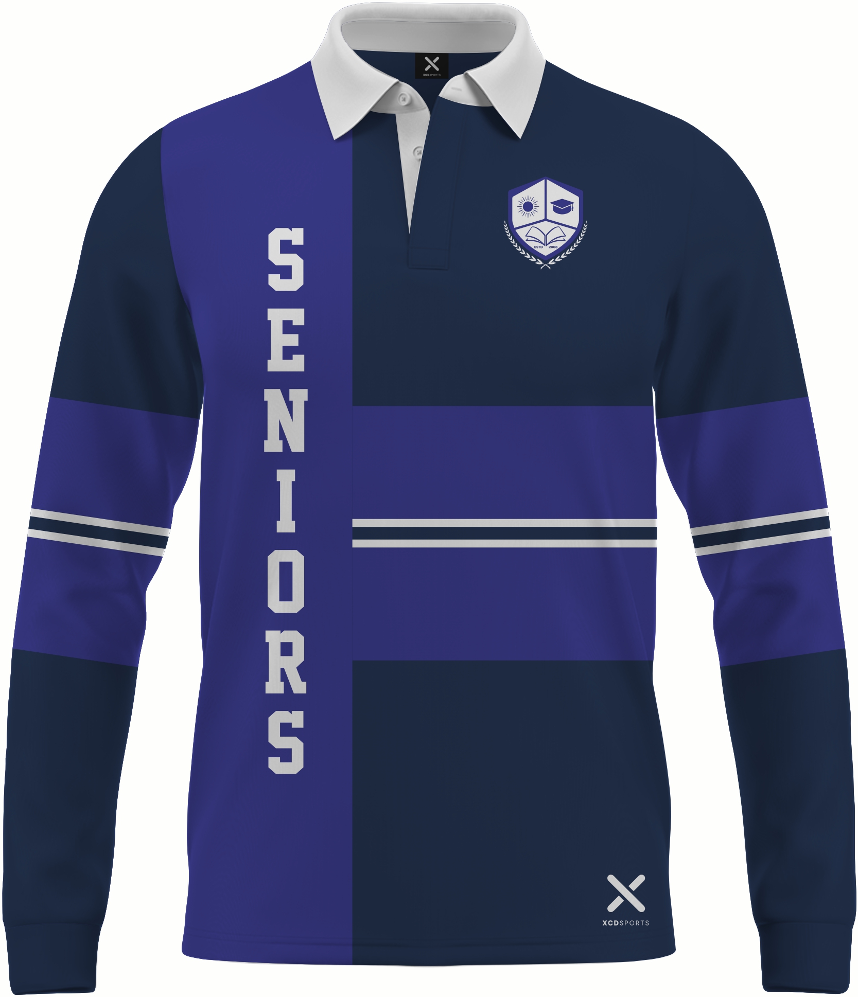 Design 11 – Cross Stripe – Navy / Royal Blue School Leavers Jersey