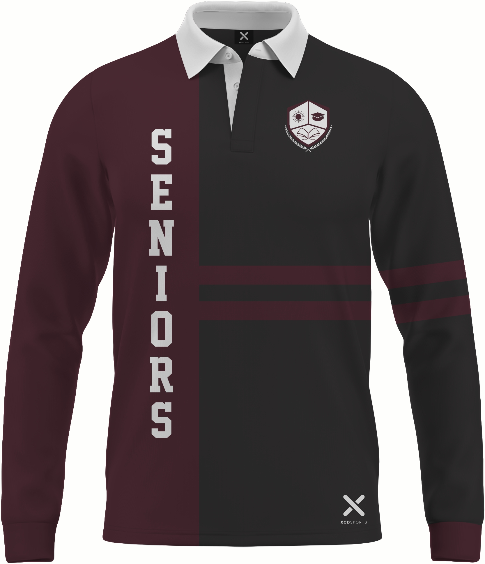Design 9 – Twin Stripe – Black / Maroon School Leavers Jersey