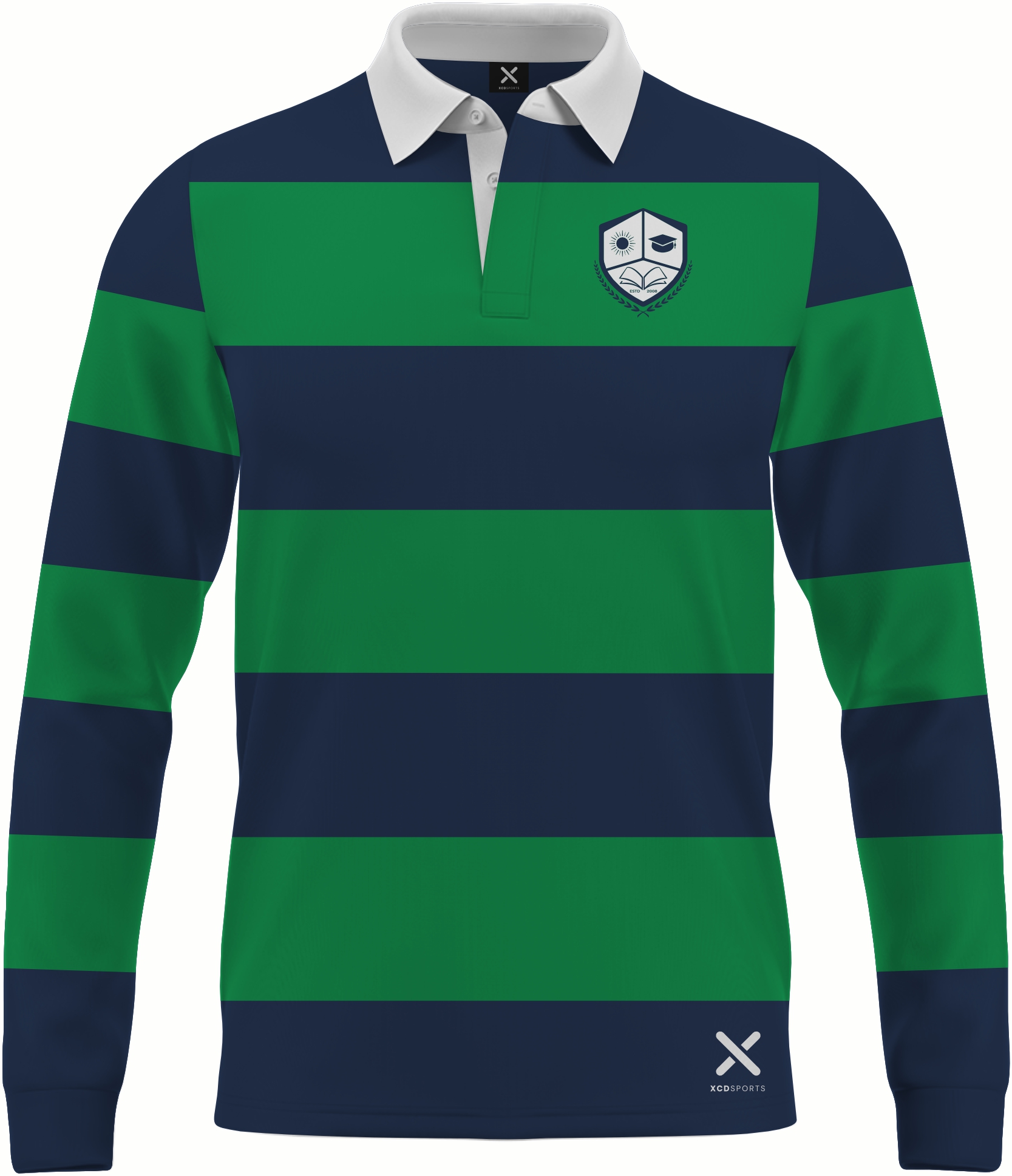 Design 13 – Classic Hoops – Navy / Green School Leavers Jersey