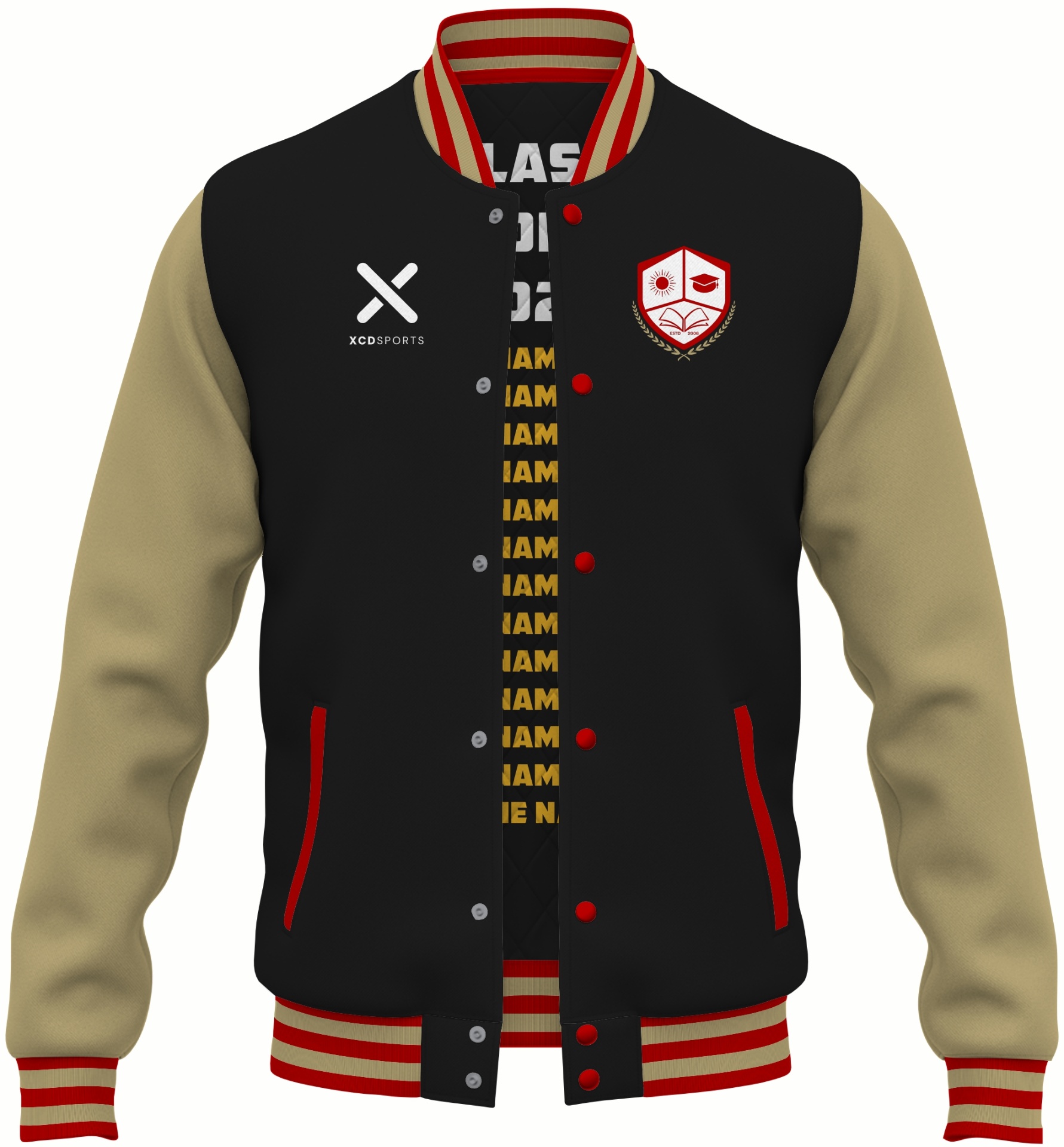Varsity Design 18 – Two-Tone Raglan – Black / Tan / Red Varsity Jacket
