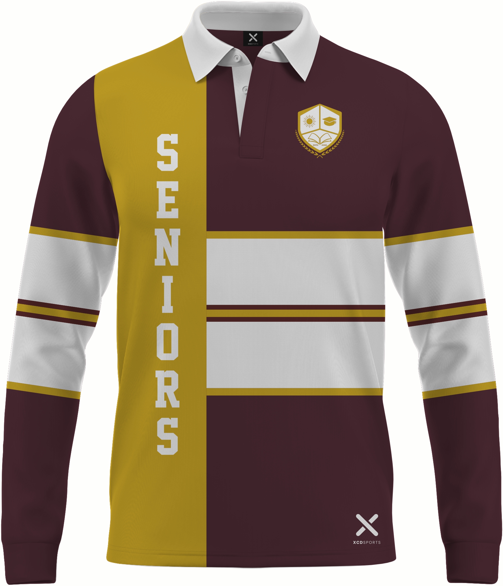 Design 7 – Cross Stripe – Maroon / Gold School Leavers Jersey