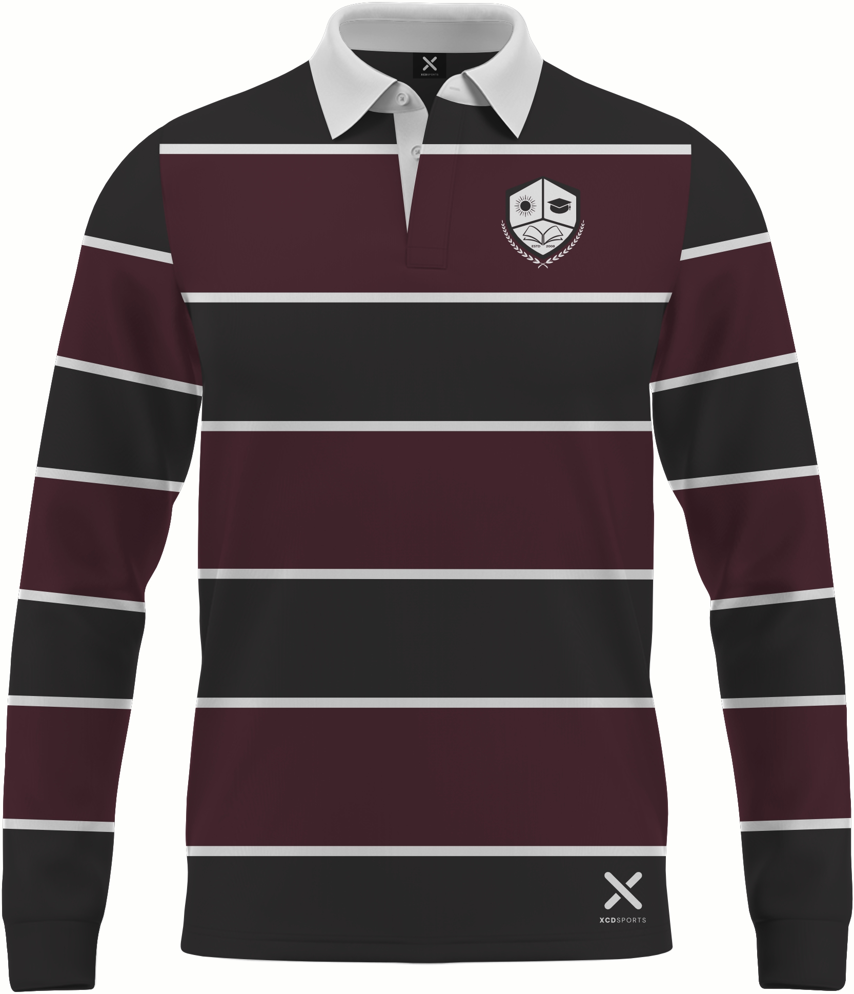 Design 14 – Banded Hoops – Black / Maroon School Leavers Jersey