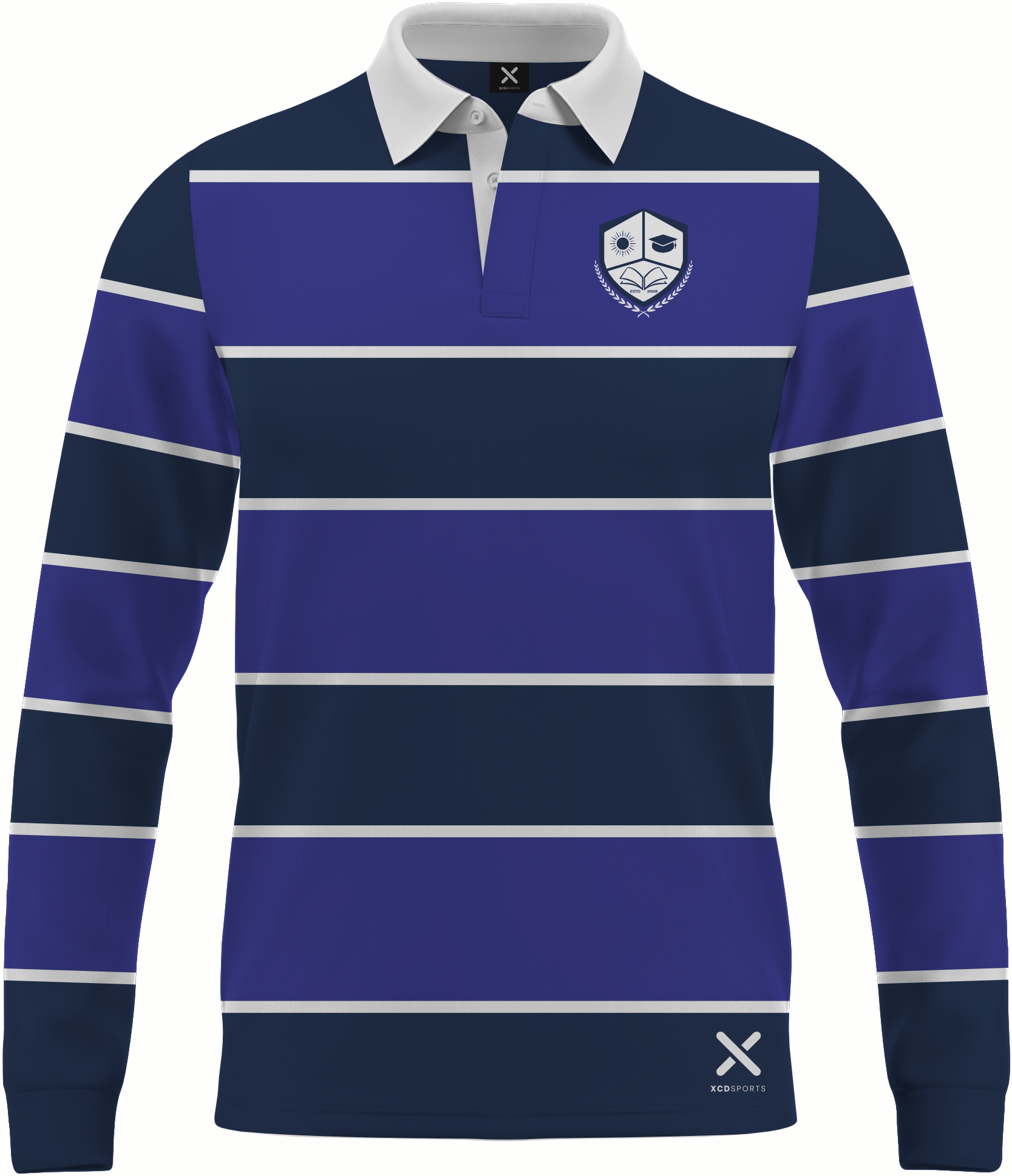Design 14 – Banded Hoops – Navy / Royal Blue School Leavers Jersey