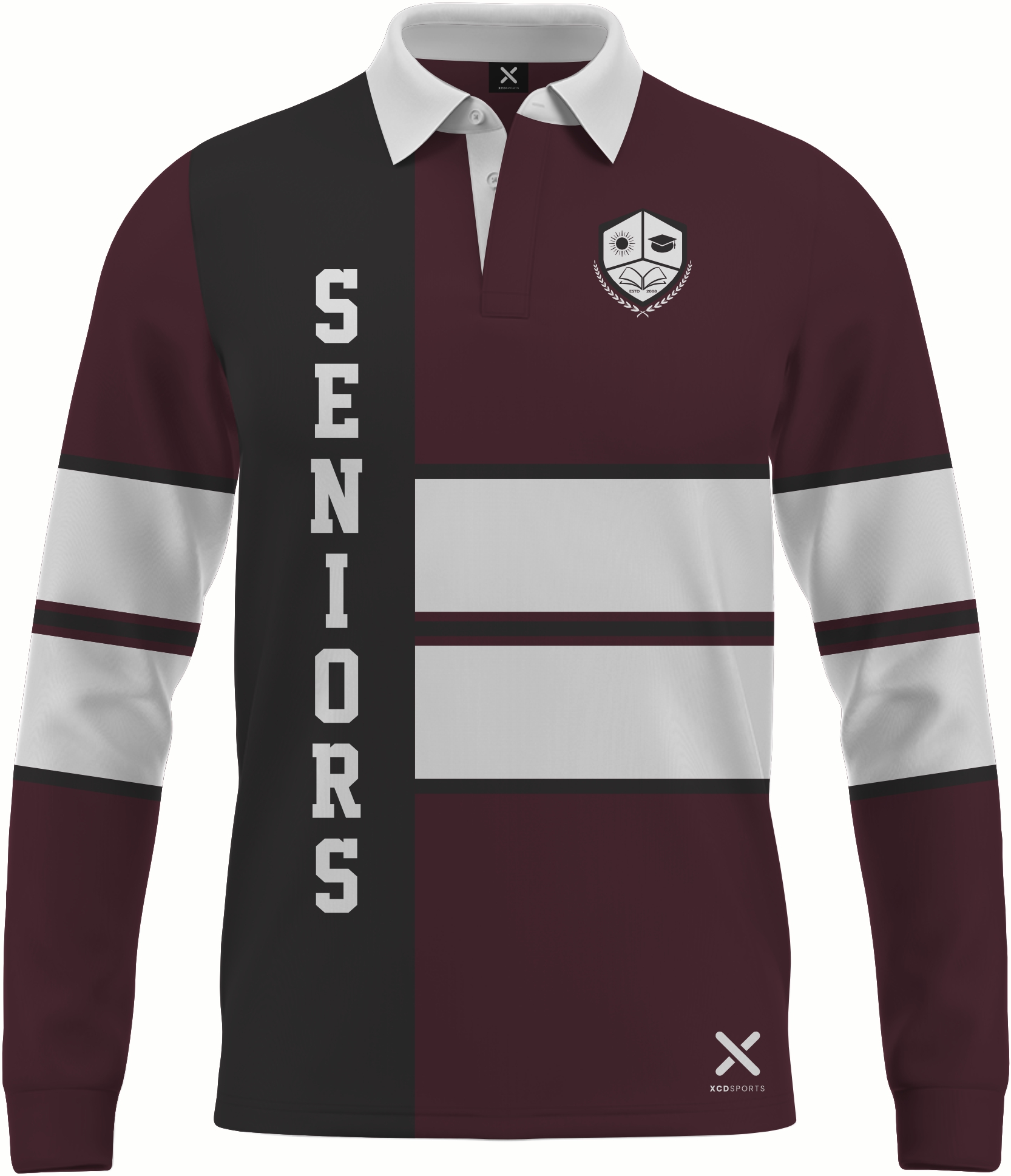 Design 7 – Cross Stripe – Maroon / Black School Leavers Jersey