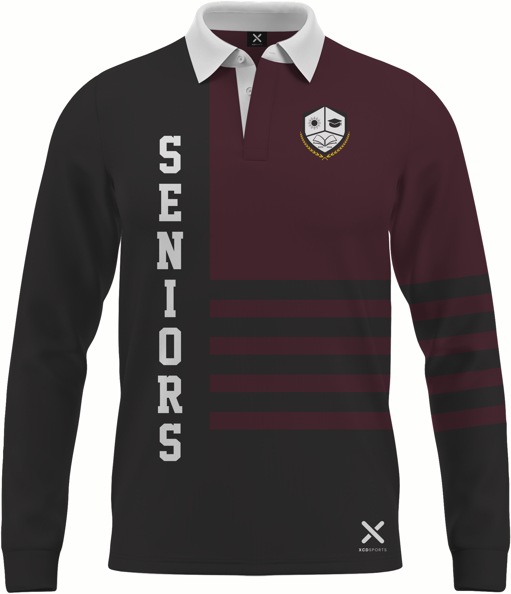 Design 4 – Seniors Long Sleeve – Black / Maroon School Leavers Jersey