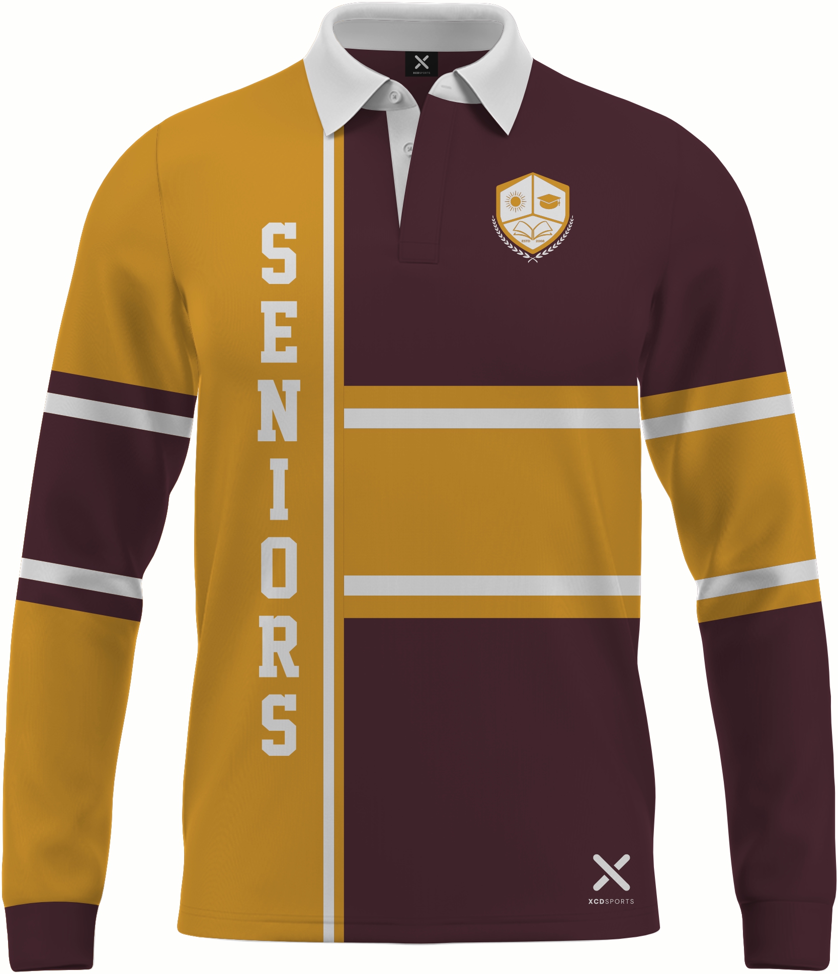 Design 3 – Split Panel – Maroon / Gold School Leavers Jersey