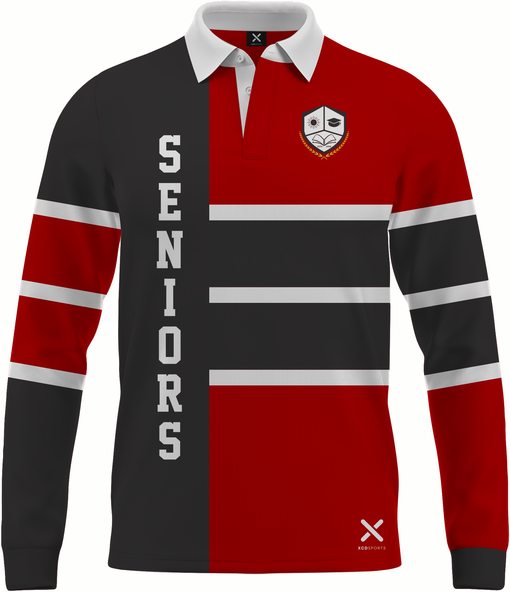 Design 5 – Bold Bands – Black / Red School Leavers Jersey
