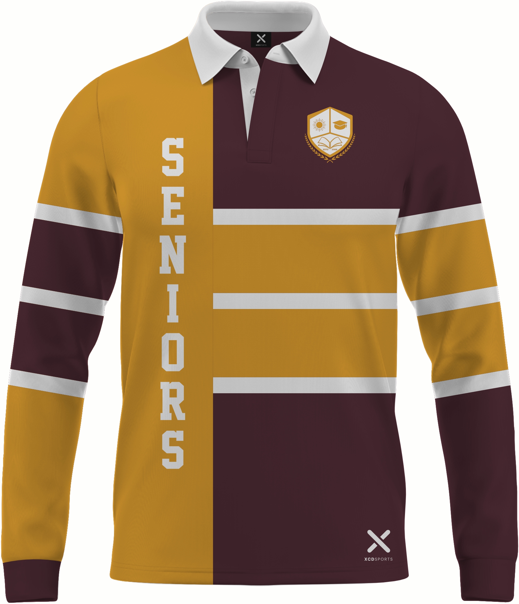 Design 5 – Bold Bands – Maroon / Gold School Leavers Jersey